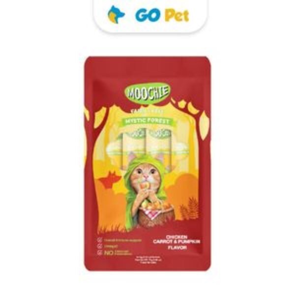 Moochie Chicken, Carrot & Pumpkin 15 Gr x 5 Und – Snack para Gato Sabor Pollo, Zanahoria y Calabaza