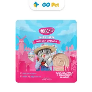 Moochie Tuna, Goat Milk & Strawberry 15 Gr x 25 Und – Snack para Gato Sabor Atún, Leche de Cabra y Fresa