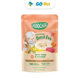 Moochie Cat Creamy Broths with Tuna Salmon Pouch 40 Gr – Sopa Cremosa de Atún con Salmón