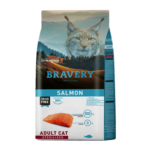 Bravery Salmón – Alimento gatos adultos castrados 7kg