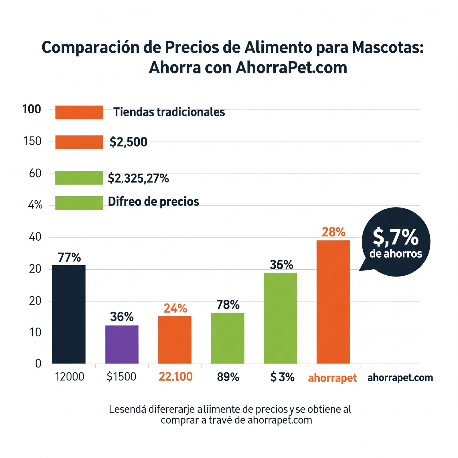 Gráfico comparativo de precios de alimento para mascotas, mostrando el ahorro con ahorrapet.com.