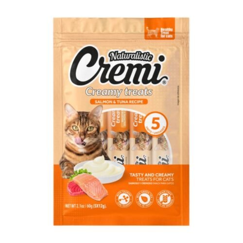 Cremi Salmon & Tuna Recipe 12 Gr x 5 Und – Snack para gato sabor Salmón y Atún
