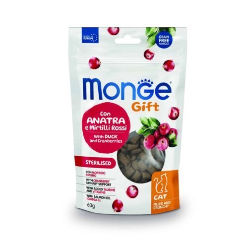 Monge Gift Filled And Crunchy Sterilised Cat 60 Gr – Gato Esterilizado – Pato con Arándanos